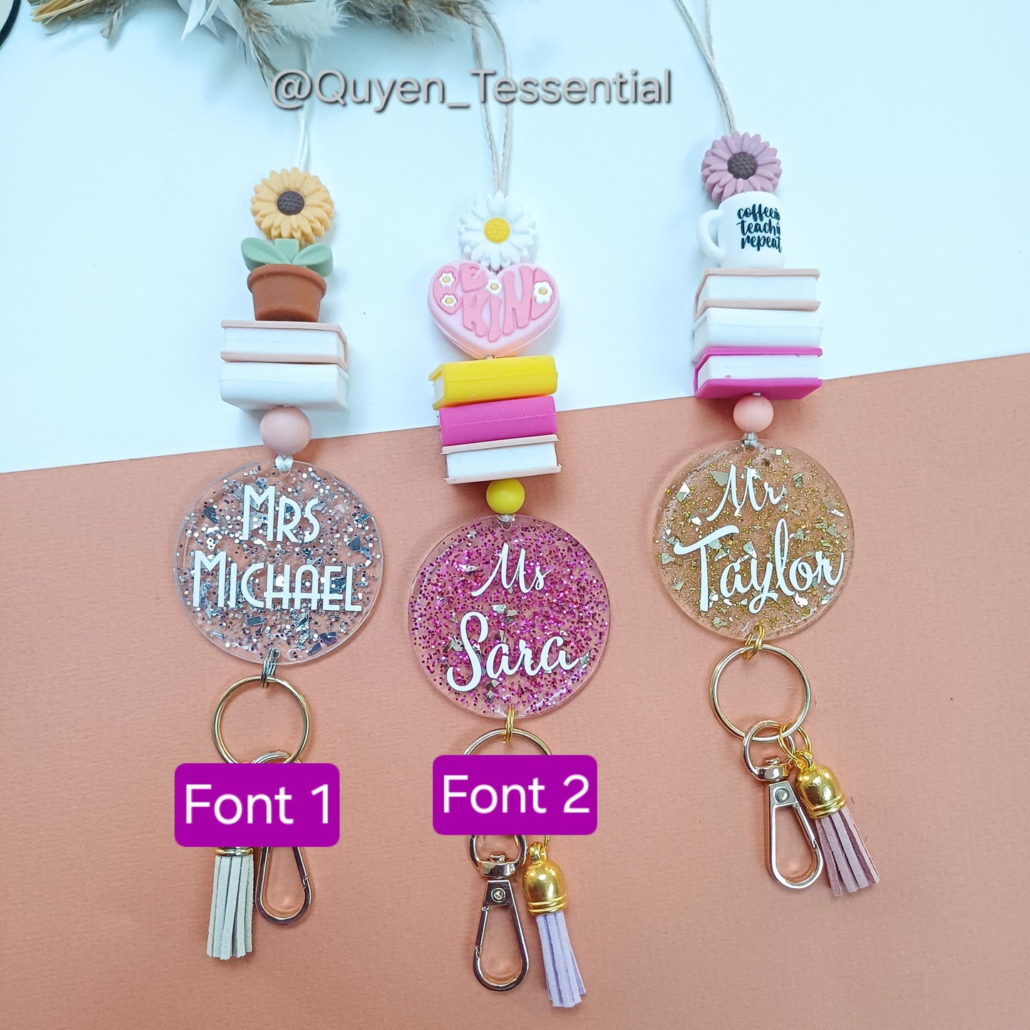 Personalized teacher lanyard: glitter id badge holder with breakaway