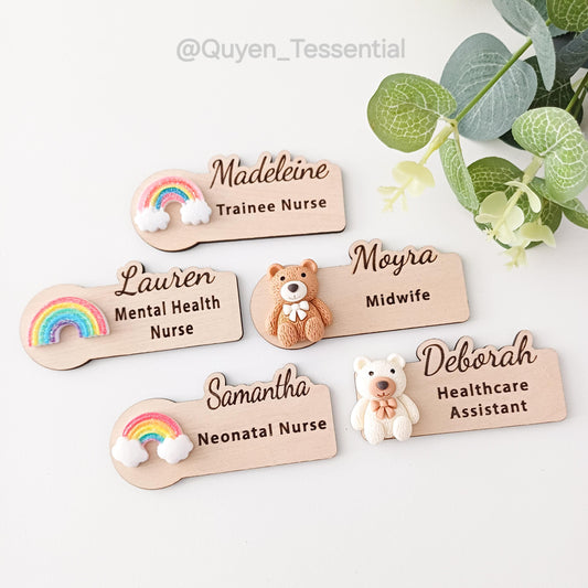 3d wooden teacher name badge: personalized nurse doctor gift