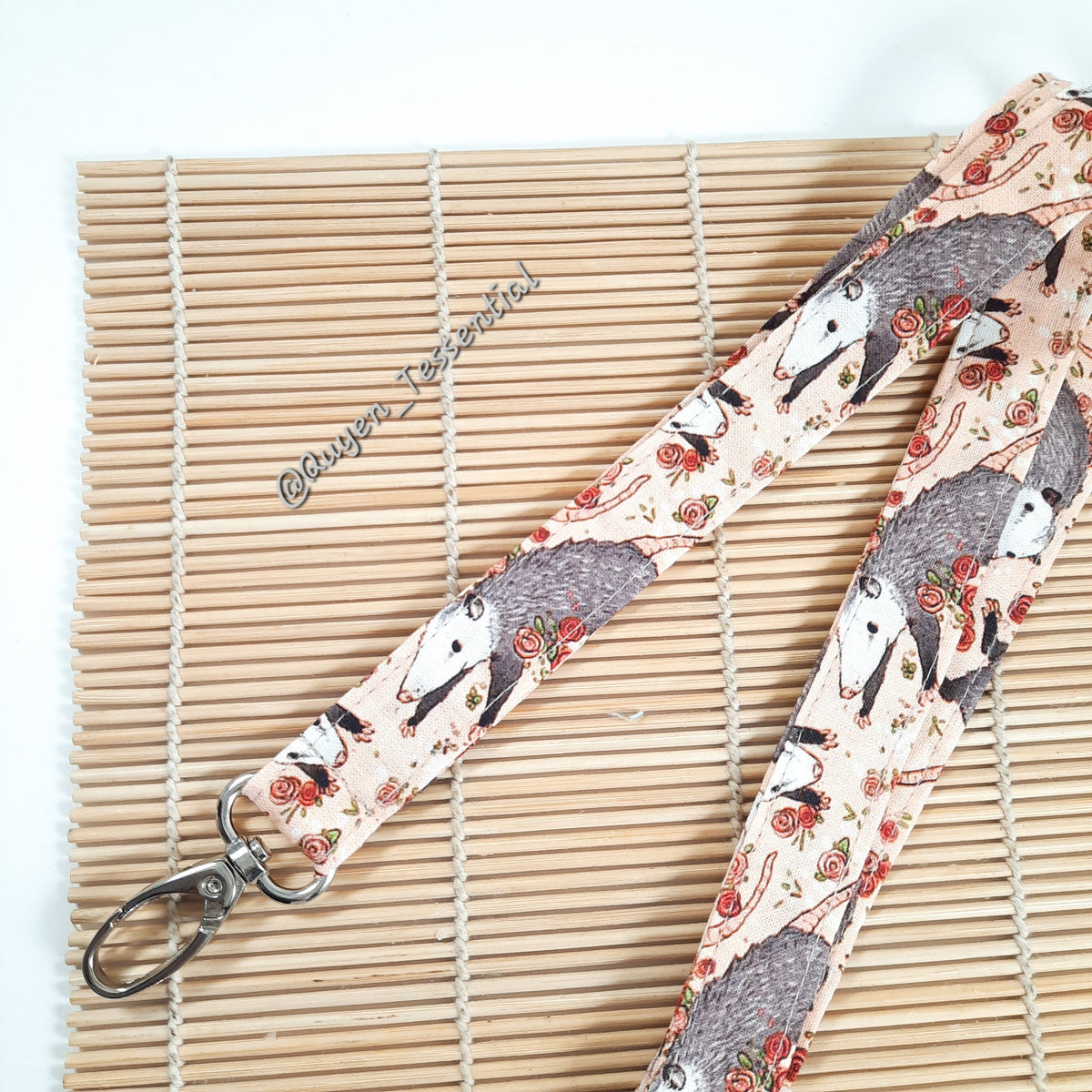 Possum lanyard, Opossum floral ID card holder, Breakaway keychain, Pre school Teacher gift UK