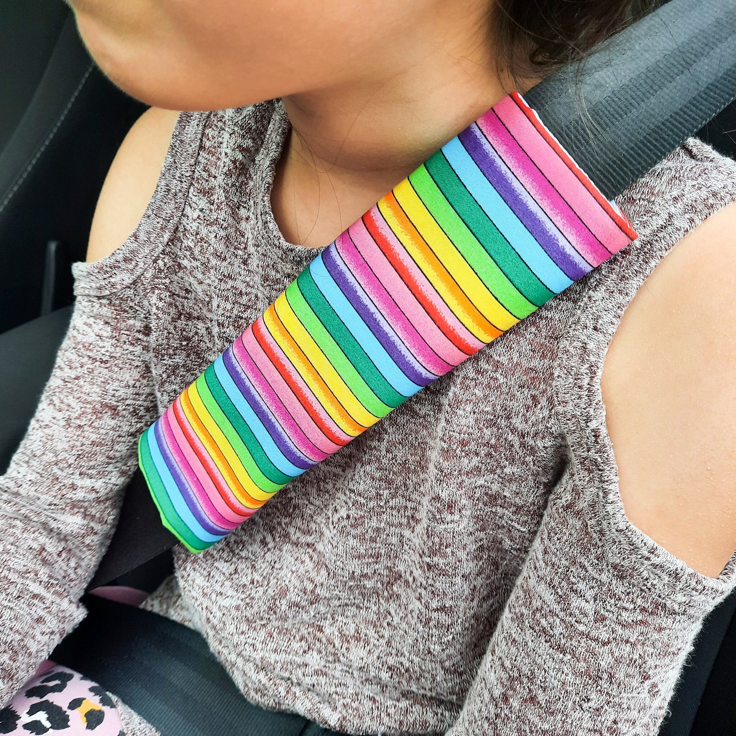 Rainbow Cotton Seat Belt Cover: Kids & Adults, Handmade