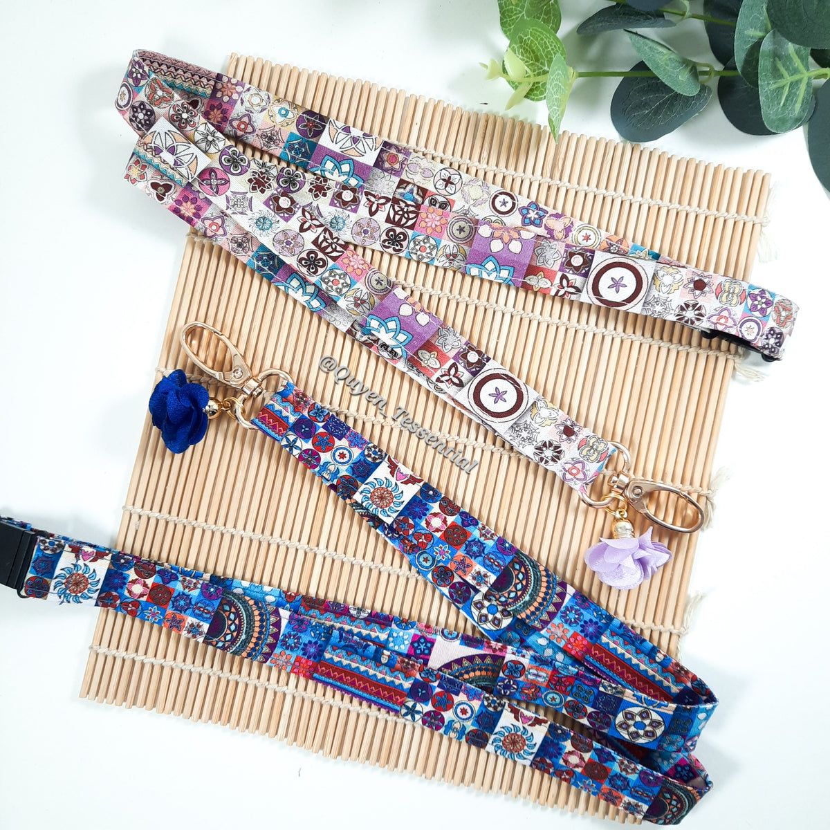 Boho Mandala Lanyard: Cotton ID Card Holder with Breakaway Keychain