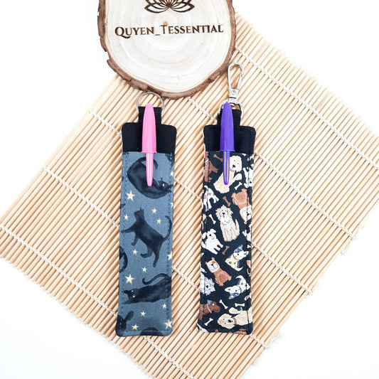 Animal Print Pen Holder for Lanyard: Cotton Pen Case Keychain