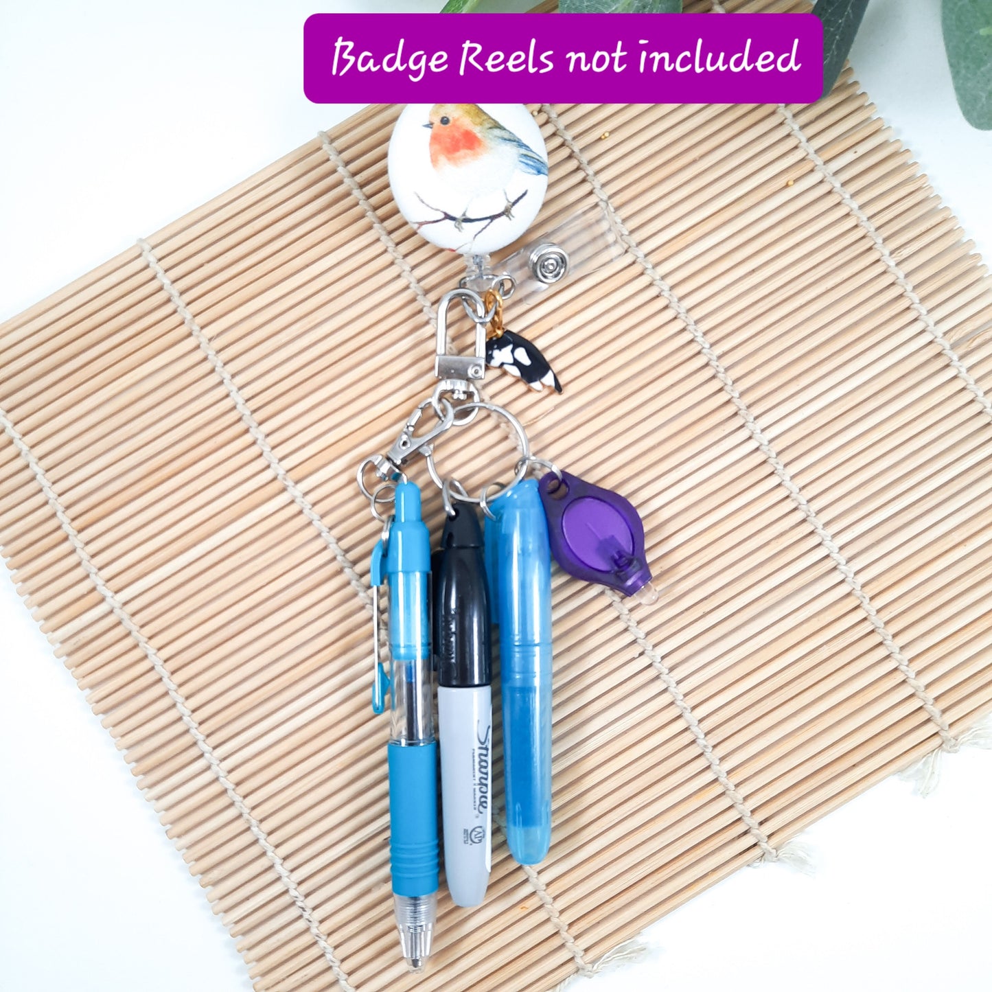 Mini Pen Set for Lanyard: Black Sharpie, Retractable Pen, Highlighter, LED Light