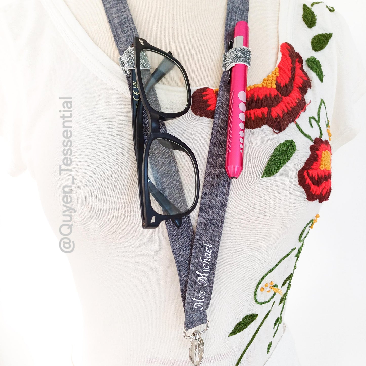 Personalized Cotton Lanyard with Pen Loop: ID Badge & Glasses Holder