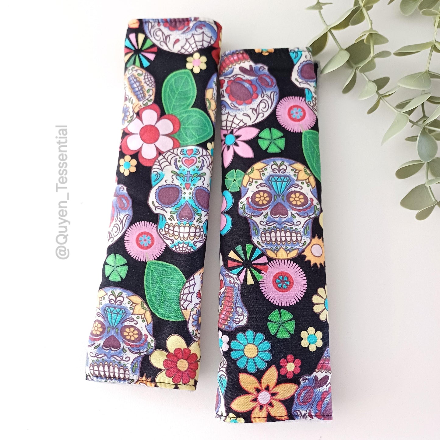 Sugar Skull Seat Belt Cover, Soft Cotton Shoulder Pad, Travel Accessories
