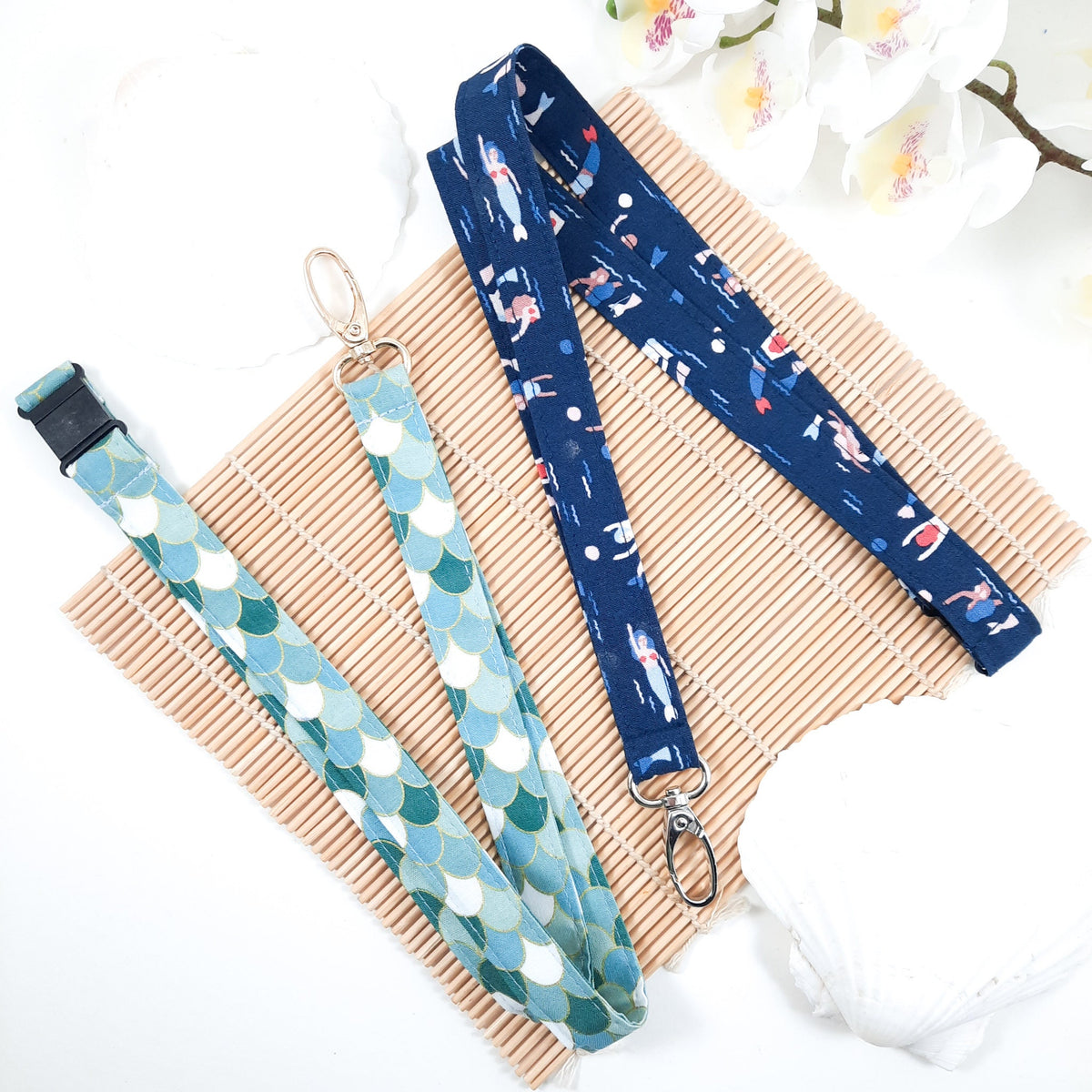 Mermaid Cotton Lanyard: Fish Scale Key Holder, Breakaway ID Badge