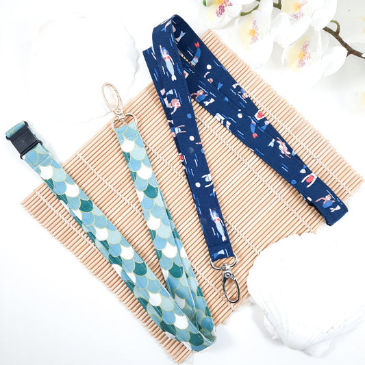 Mermaid Cotton Lanyard: Fish Scale Key Holder, Breakaway ID Badge
