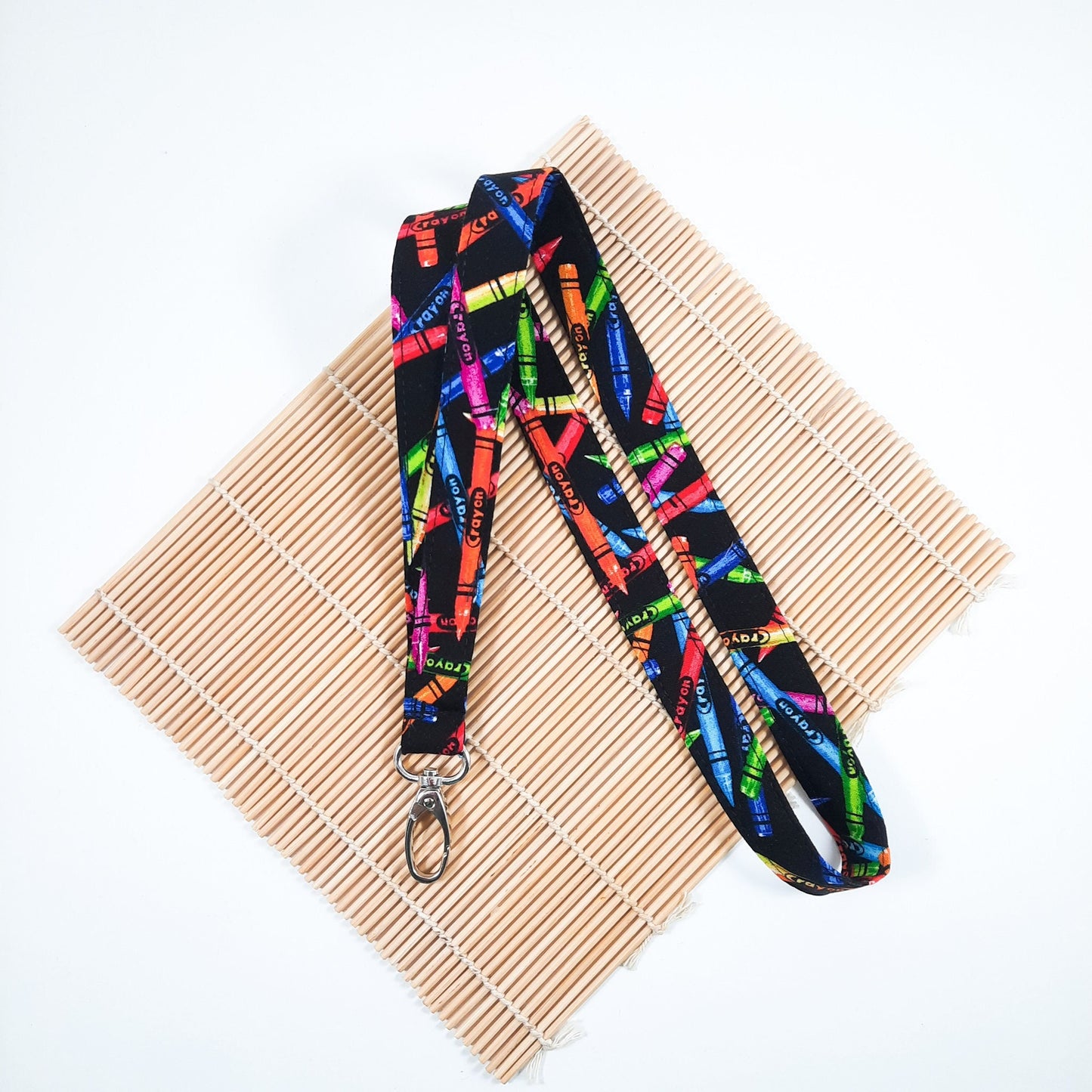 Crayon Lanyard Cotton Fabric Artist ID Holder, Rainbow Teacher lanyard