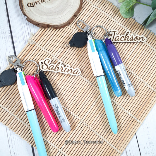 Personalized Pen Set Keyring, Mini Sharpie, Highlighter, LED
