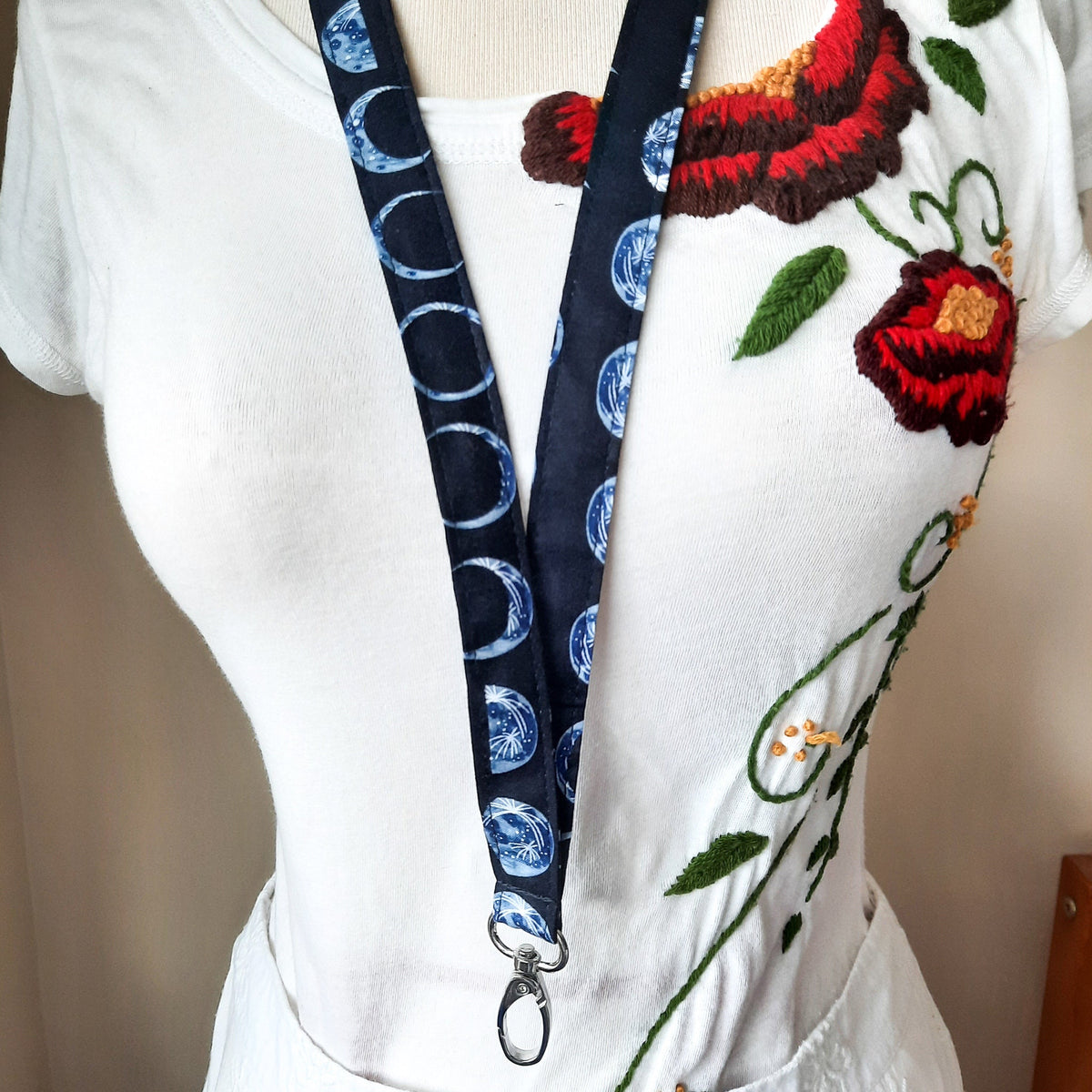 Indigo Moon Lanyard: Cotton Fabric ID Holder