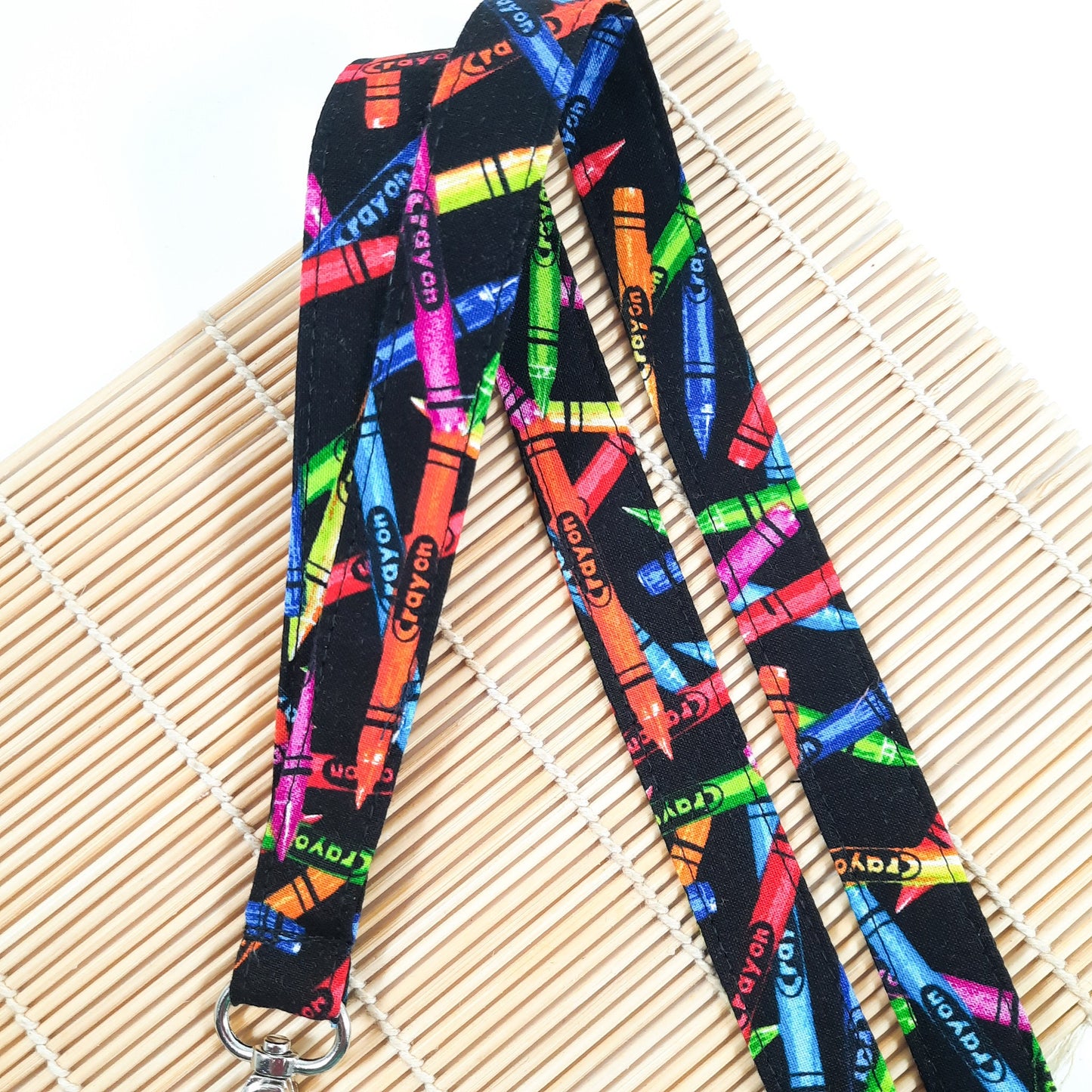 Crayon Lanyard Cotton Fabric Artist ID Holder, Rainbow Teacher lanyard