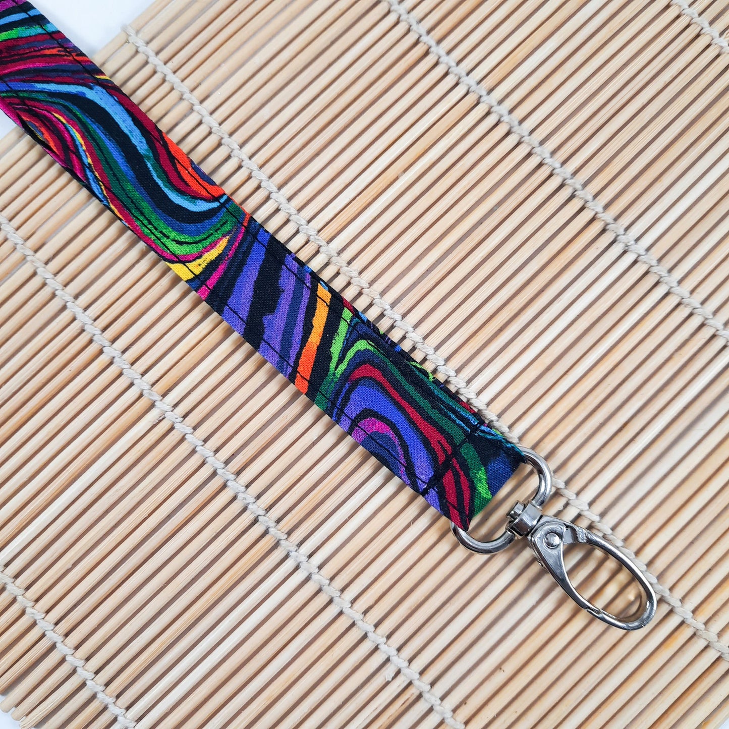 Rainbow swirl lanyard, Artists lanyard, Abstract key holder, breakaway Id holder, fabric key chain, Art Teacher gift UK