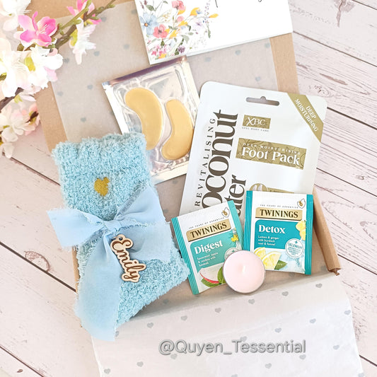 Personalized Spa Gift Box: Fluffy Socks, Tea, Face Mask, Birthday Pamper