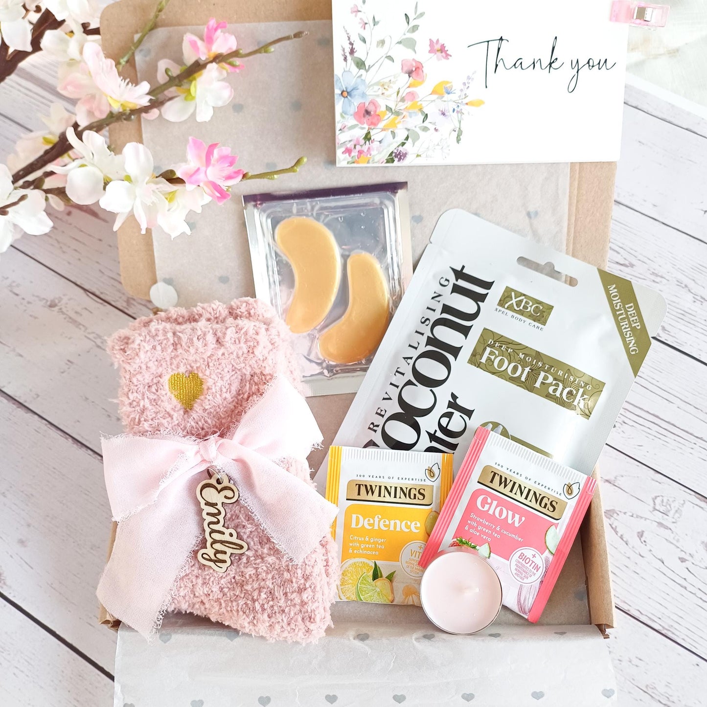 Personalized Spa Gift Box: Fluffy Socks, Tea, Face Mask, Birthday Pamper
