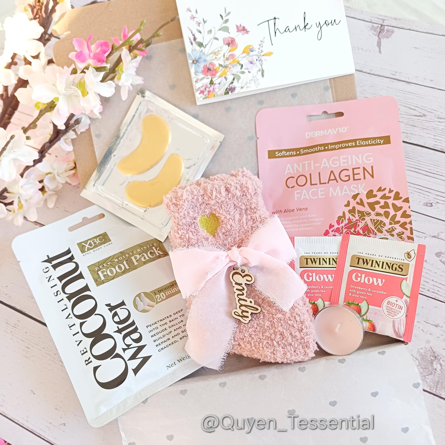Personalized Spa Gift Box: Fluffy Socks, Face Mask & Herbal Tea