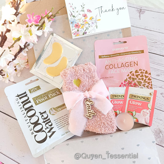 Personalized Spa Gift Box: Fluffy Socks, Face Mask & Herbal Tea