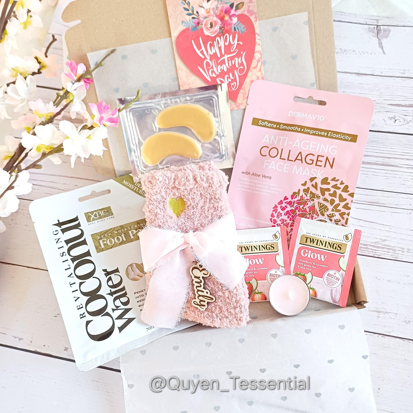 Personalized Spa Gift Box: Fluffy Socks, Face Mask & Herbal Tea