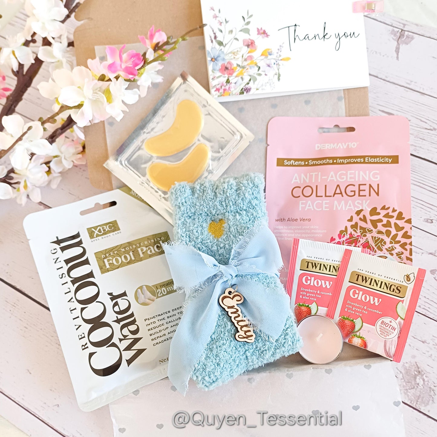 Personalized Spa Gift Box: Fluffy Socks, Face Mask & Herbal Tea
