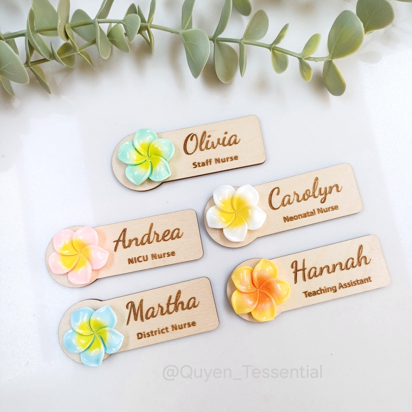 Personalized 3D Frangipani Flower Wooden Name Badge