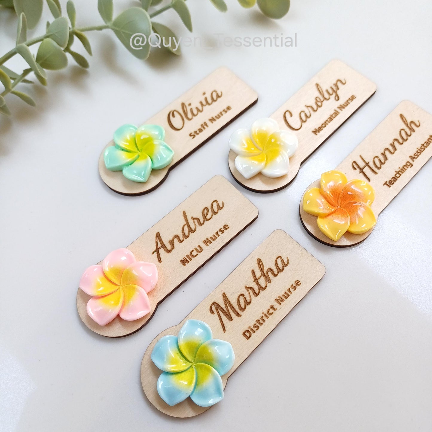 Personalized 3D Frangipani Flower Wooden Name Badge