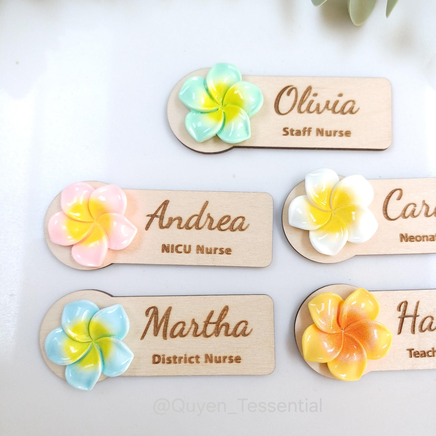 Personalized 3D Frangipani Flower Wooden Name Badge