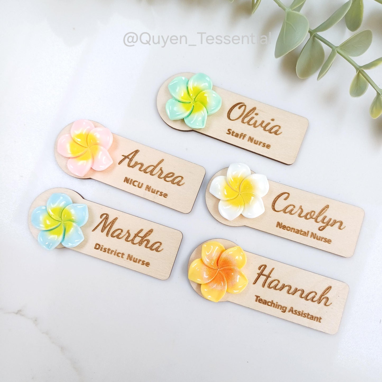 Personalized 3D Frangipani Flower Wooden Name Badge