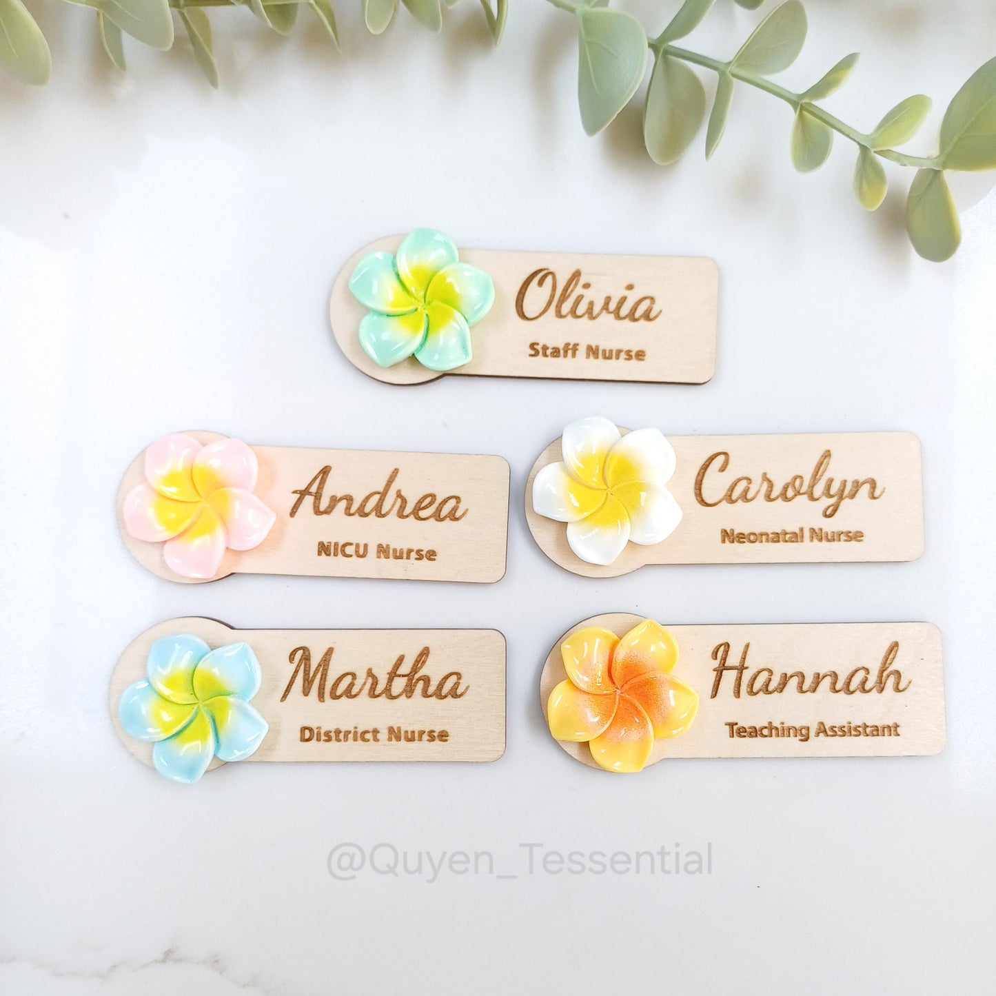Personalized 3D Frangipani Flower Wooden Name Badge