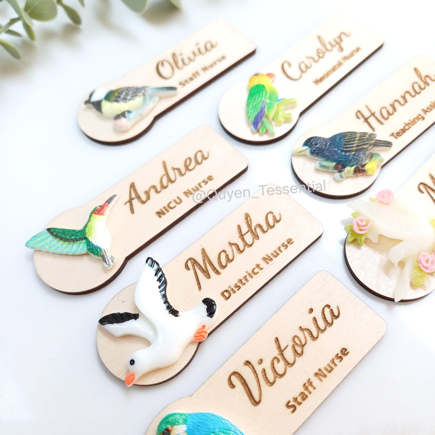 3D Bird Wooden Name Badge: Personalized Teacher, Nurse, Doctor Gift