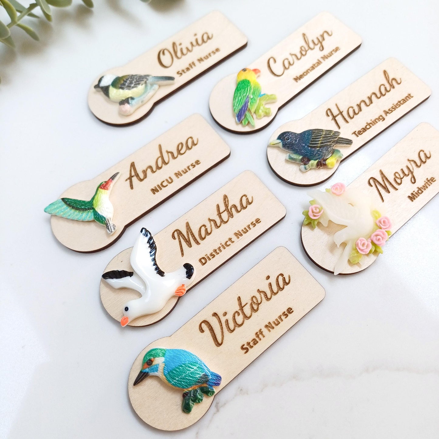 3D Bird Wooden Name Badge: Personalized Teacher, Nurse, Doctor Gift