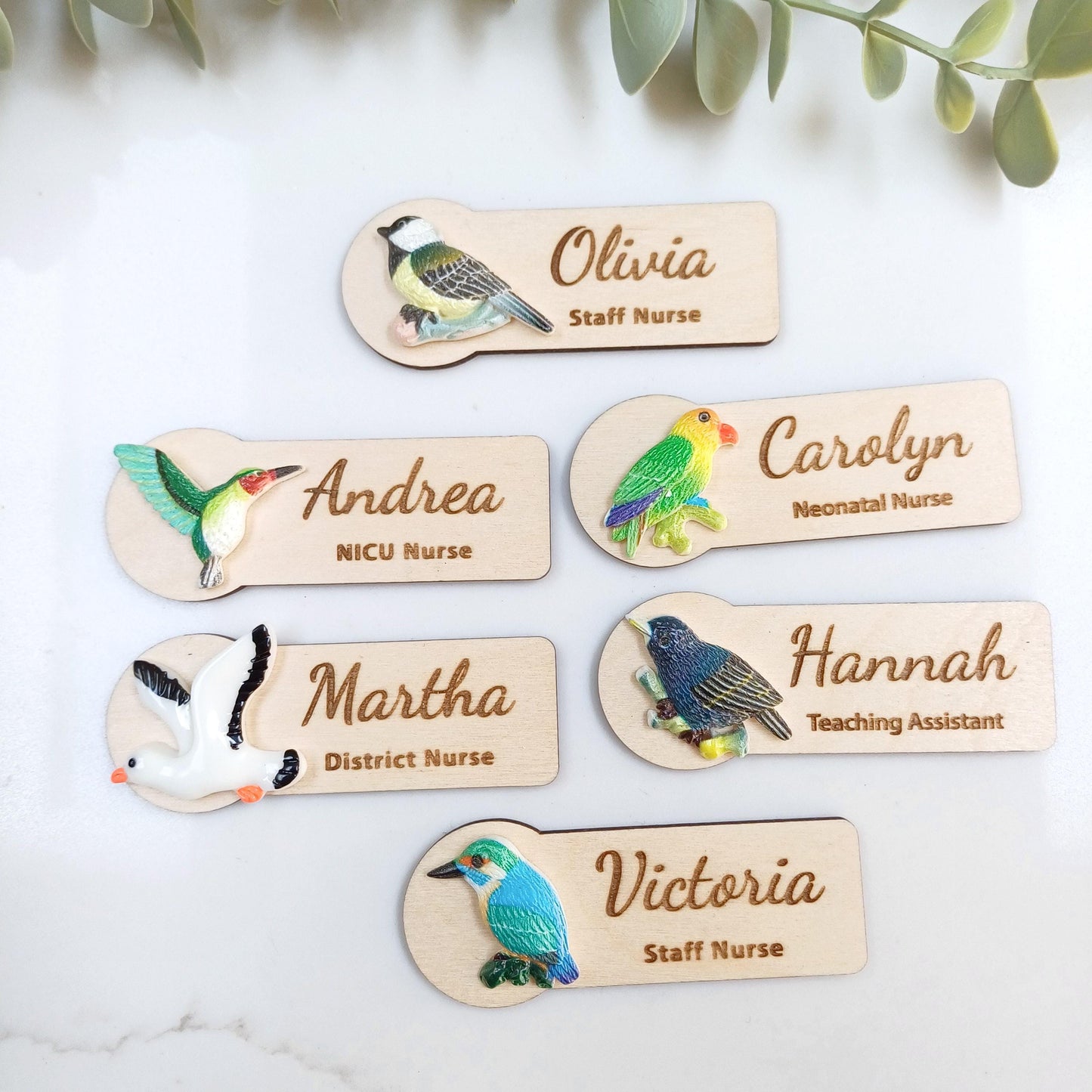 3D Bird Wooden Name Badge: Personalized Teacher, Nurse, Doctor Gift