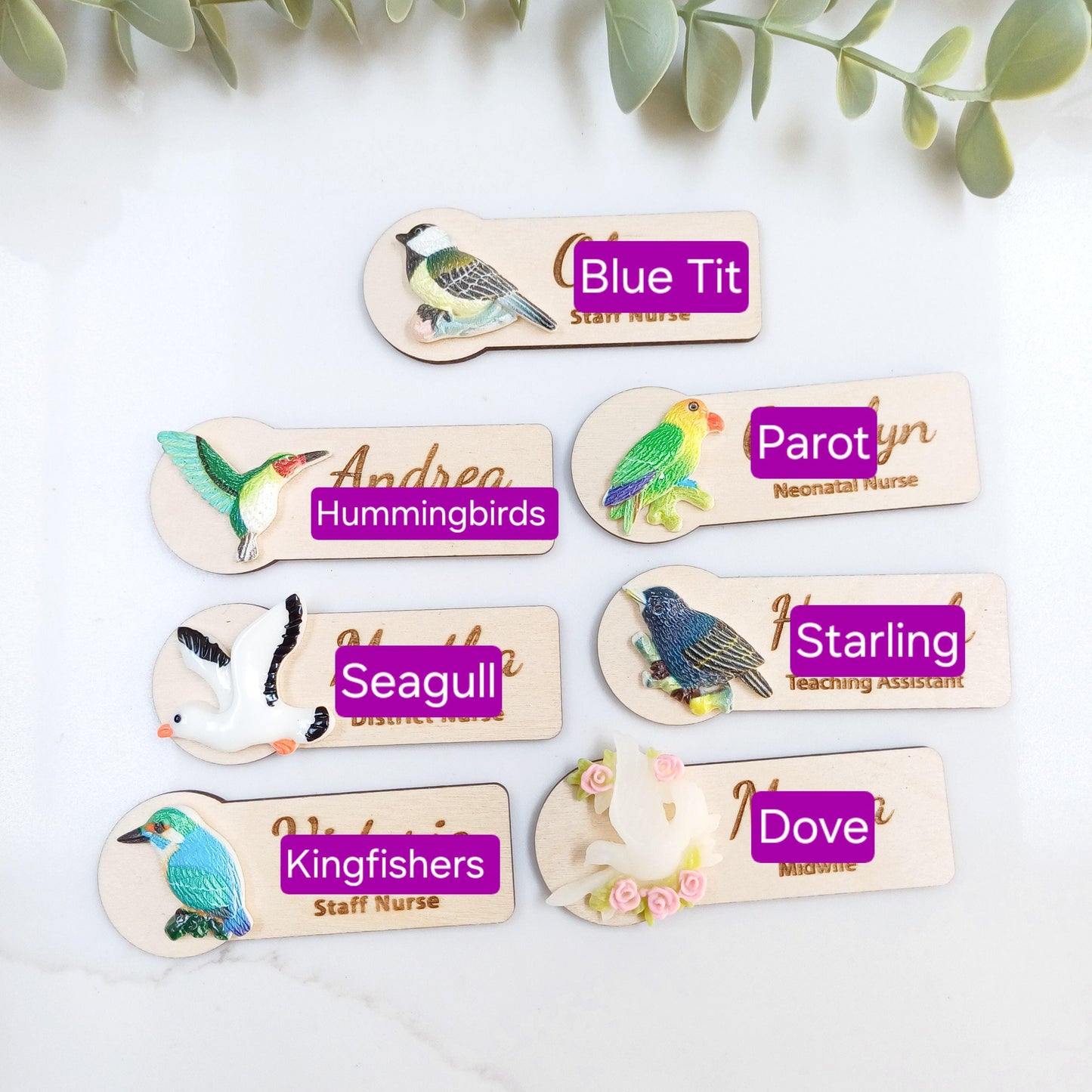 3D Bird Wooden Name Badge: Personalized Teacher, Nurse, Doctor Gift