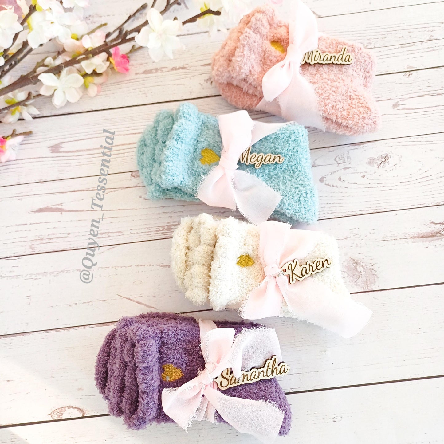 Personalized fluffy socks gift box: boho name charm, cosy winter socks