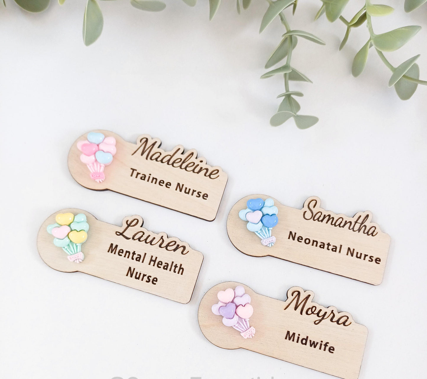 Personalized Wooden Name Badge, 3D Balloon Accent, Teacher Doctor Nurse Gift