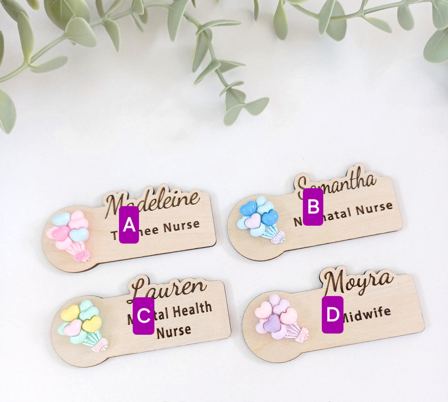 Personalized Wooden Name Badge, 3D Balloon Accent, Teacher Doctor Nurse Gift