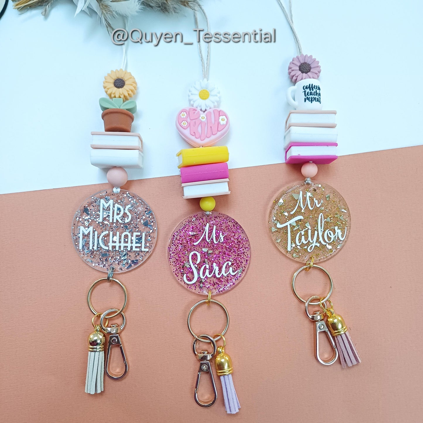 Personalized teacher lanyard: glitter id badge holder with breakaway