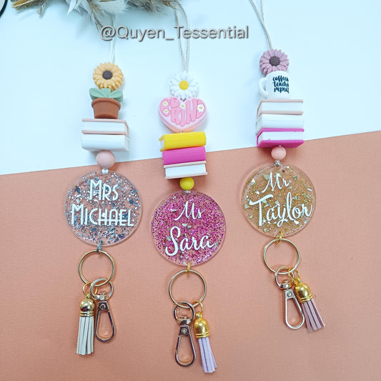Personalized teacher lanyard: glitter id badge holder with breakaway