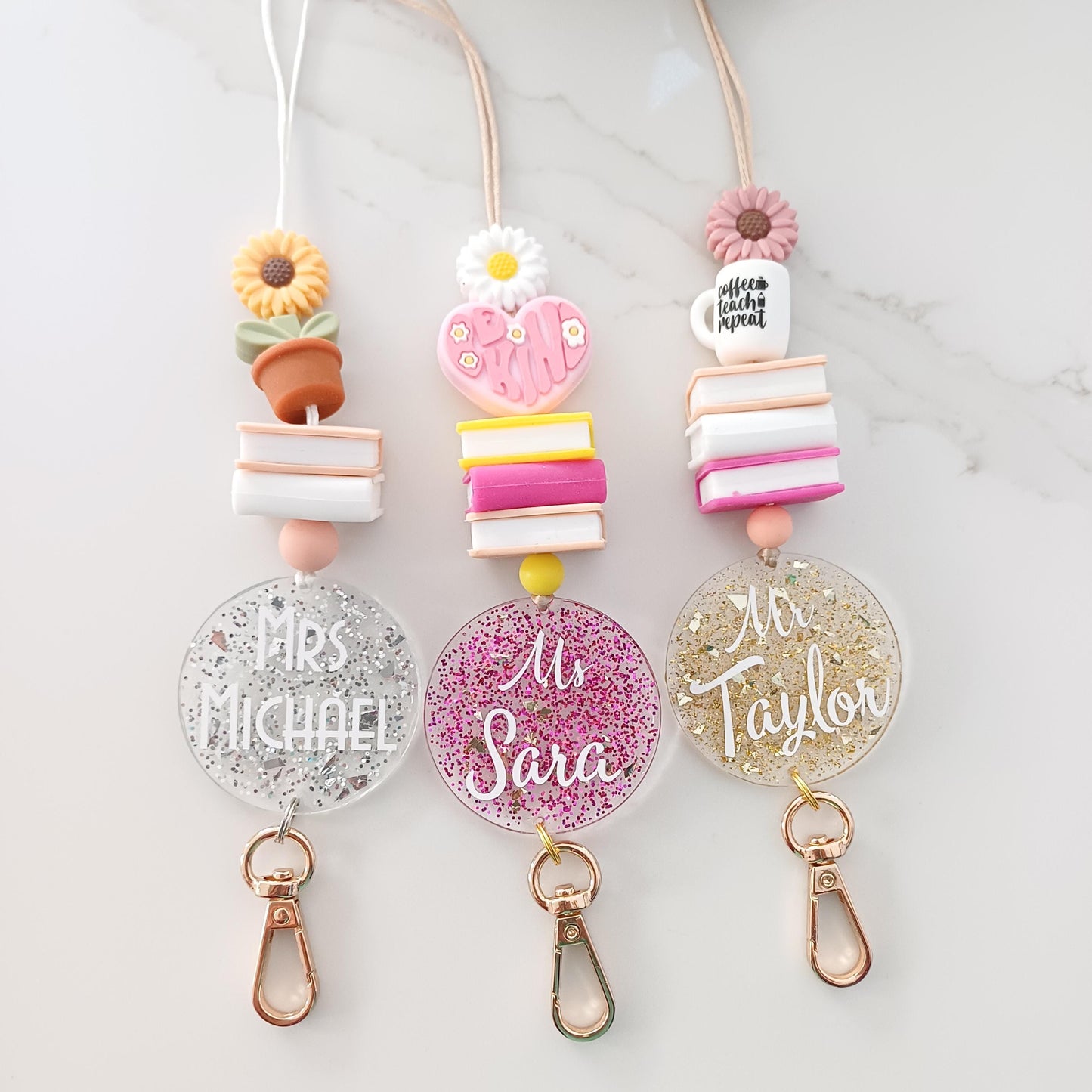 Personalized teacher lanyard: glitter id badge holder with breakaway