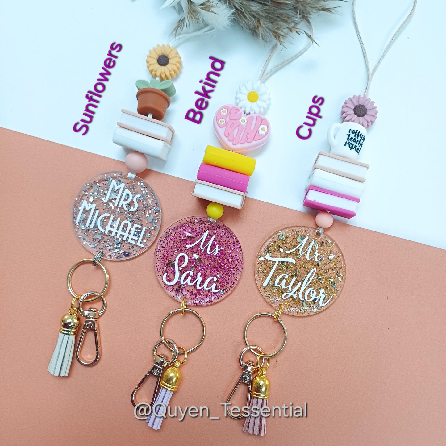 Personalized teacher lanyard: glitter id badge holder with breakaway