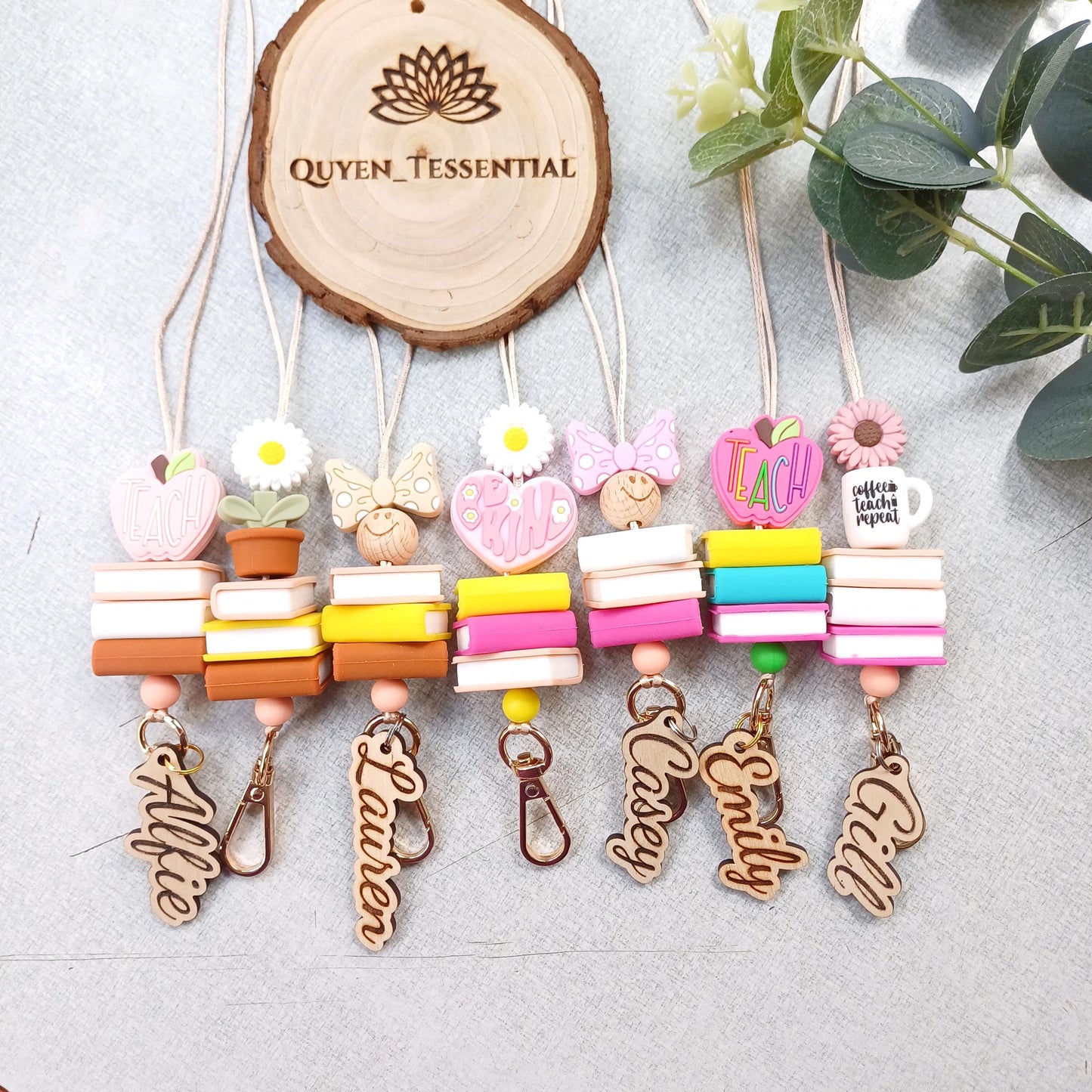 Boho teacher lanyard with name, beaded breakaway lanyard