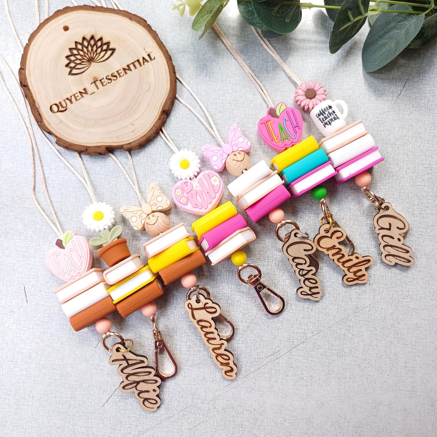 Boho teacher lanyard with name, beaded breakaway lanyard