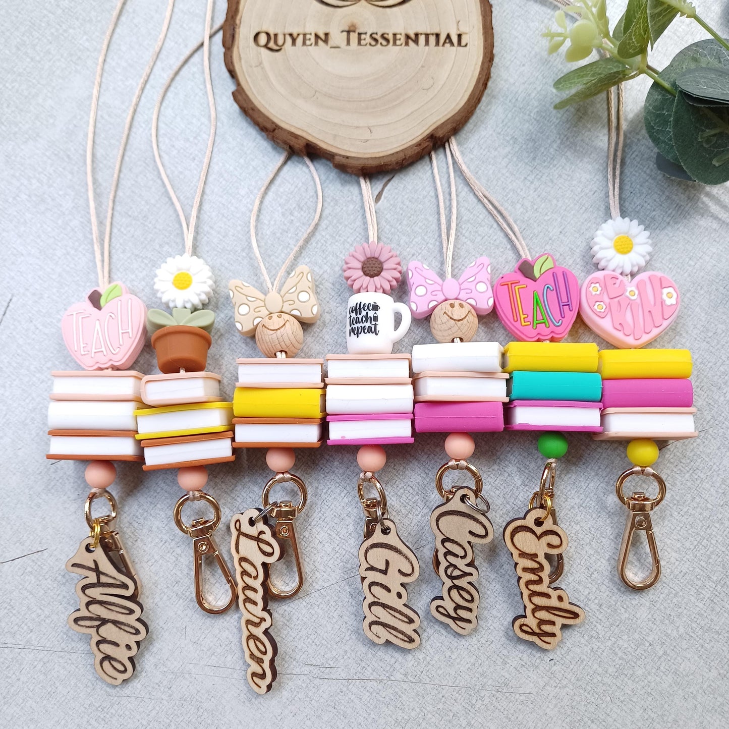 Boho teacher lanyard with name, beaded breakaway lanyard