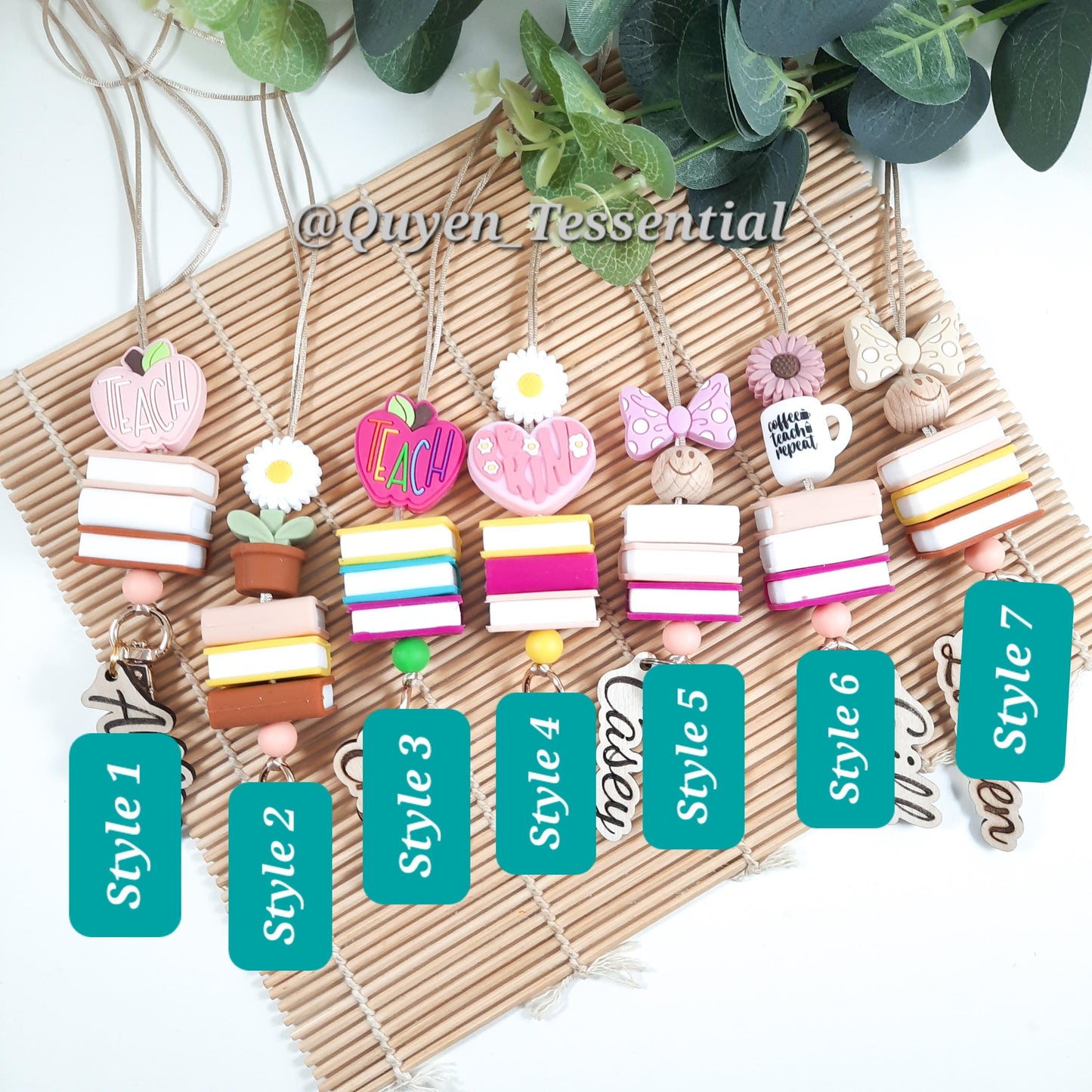 Boho teacher lanyard with name, beaded breakaway lanyard