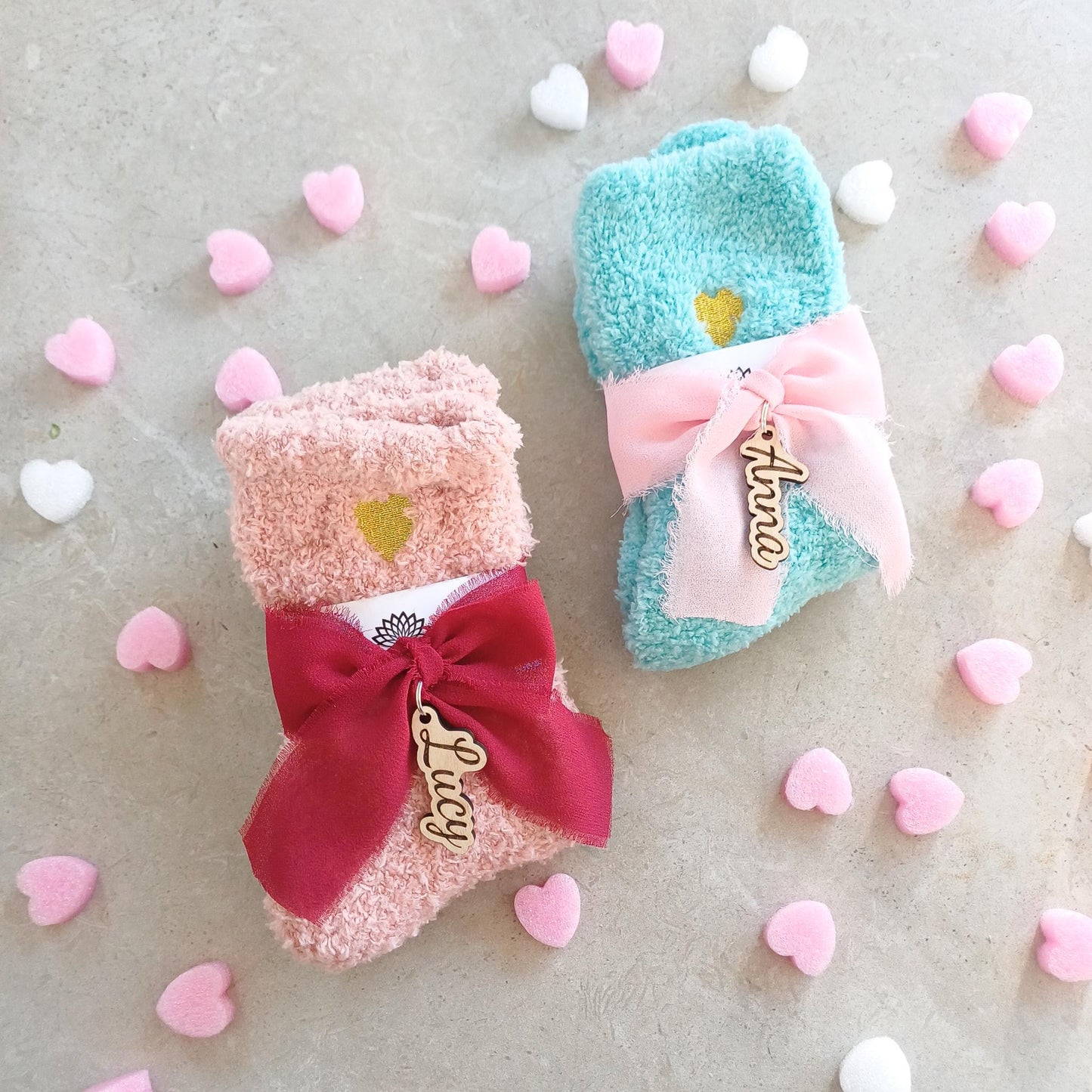 Personalized Fluffy Socks – Boho Name Charm, Cozy Gift