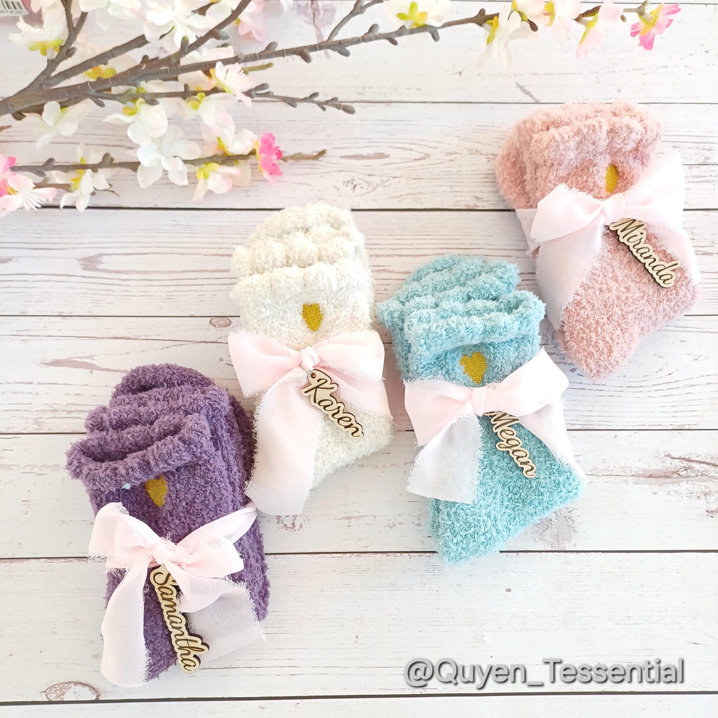 Personalized Fluffy Socks – Boho Name Charm, Cozy Gift