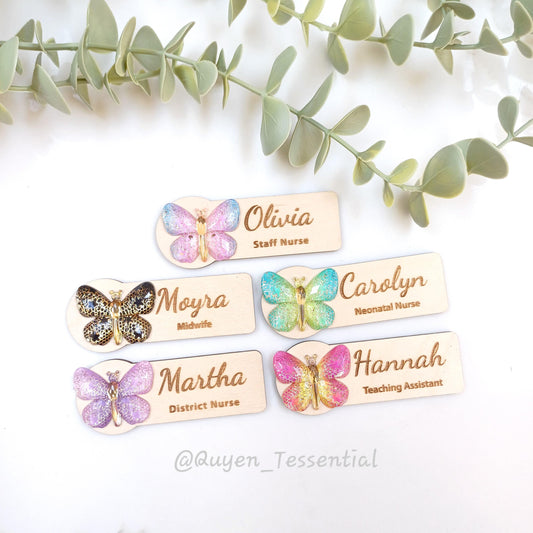 3d butterfly name badge: personalized wooden teacher/nurse gift