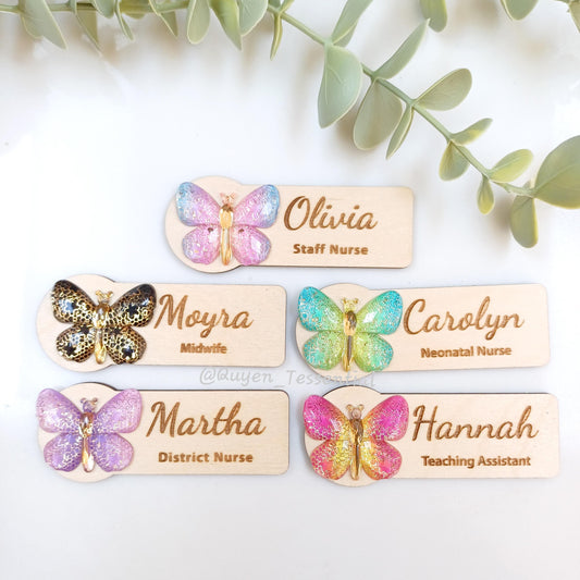 3d butterfly name badge: personalized wooden teacher/nurse gift