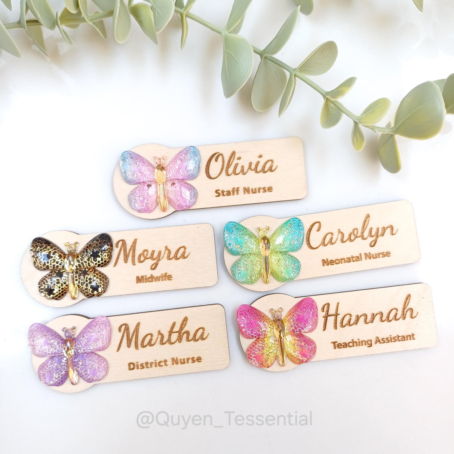 3d butterfly name badge: personalized wooden teacher/nurse gift