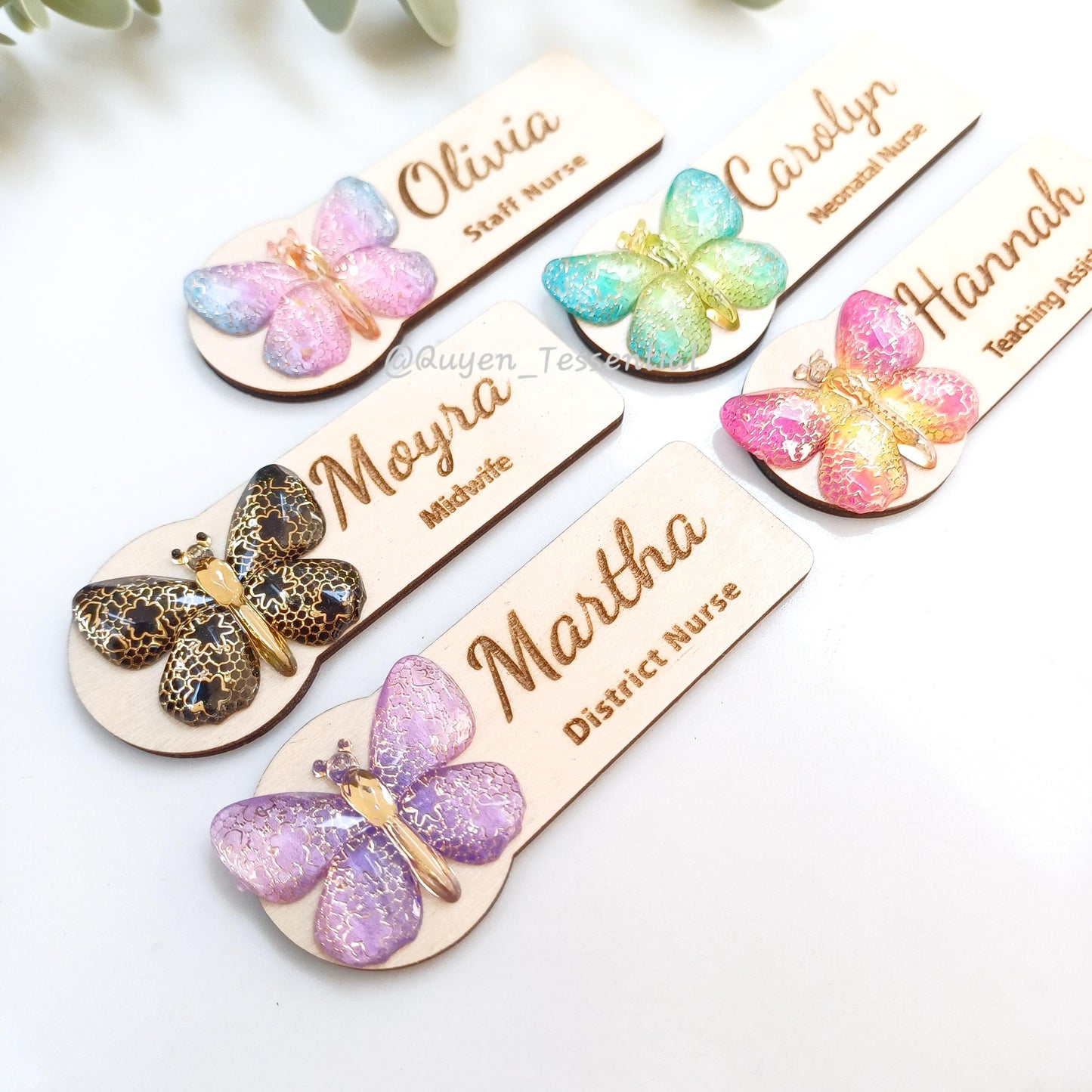 3d butterfly name badge: personalized wooden teacher/nurse gift