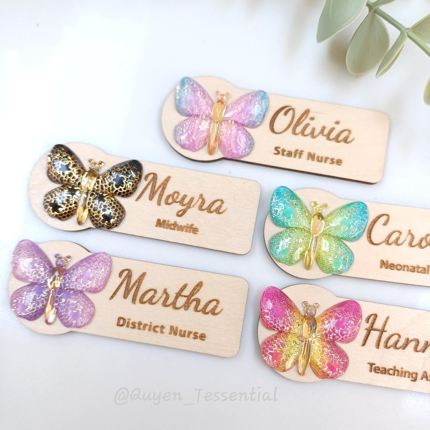 3d butterfly name badge: personalized wooden teacher/nurse gift