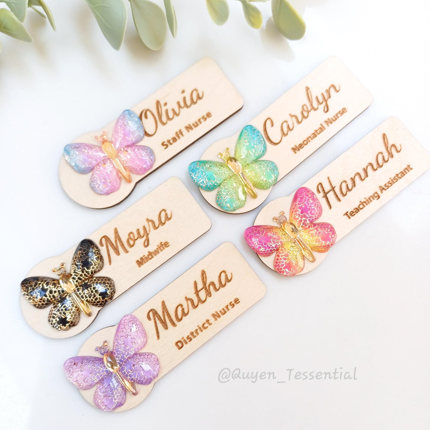 3d butterfly name badge: personalized wooden teacher/nurse gift